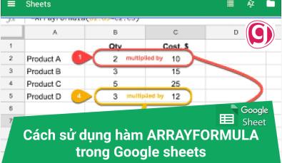Cách sử dụng hàm ARRAYFORMULA sao chép công thức trong Google sheets